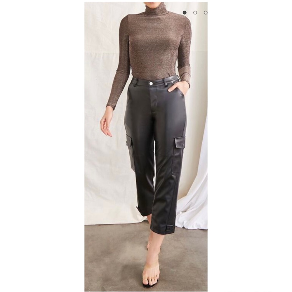 Faux Leather Cargo Pants